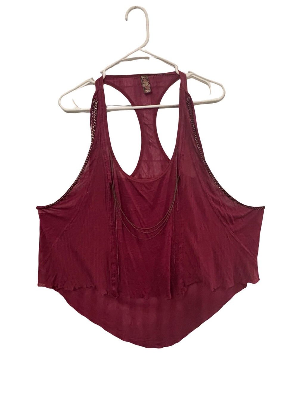 Free People Vintage Burgundy Viscose Whimsy Boho Fairy Grunge Racerback Tank SP